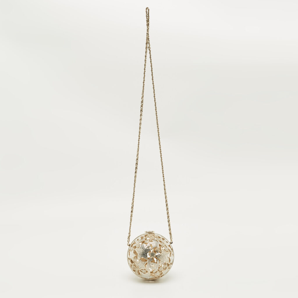 Chanel Gold Tone Metal and Crystal Sphere Minaudiere Chanel Gold Tone Metal and Crystal Sphere Minaudiere
