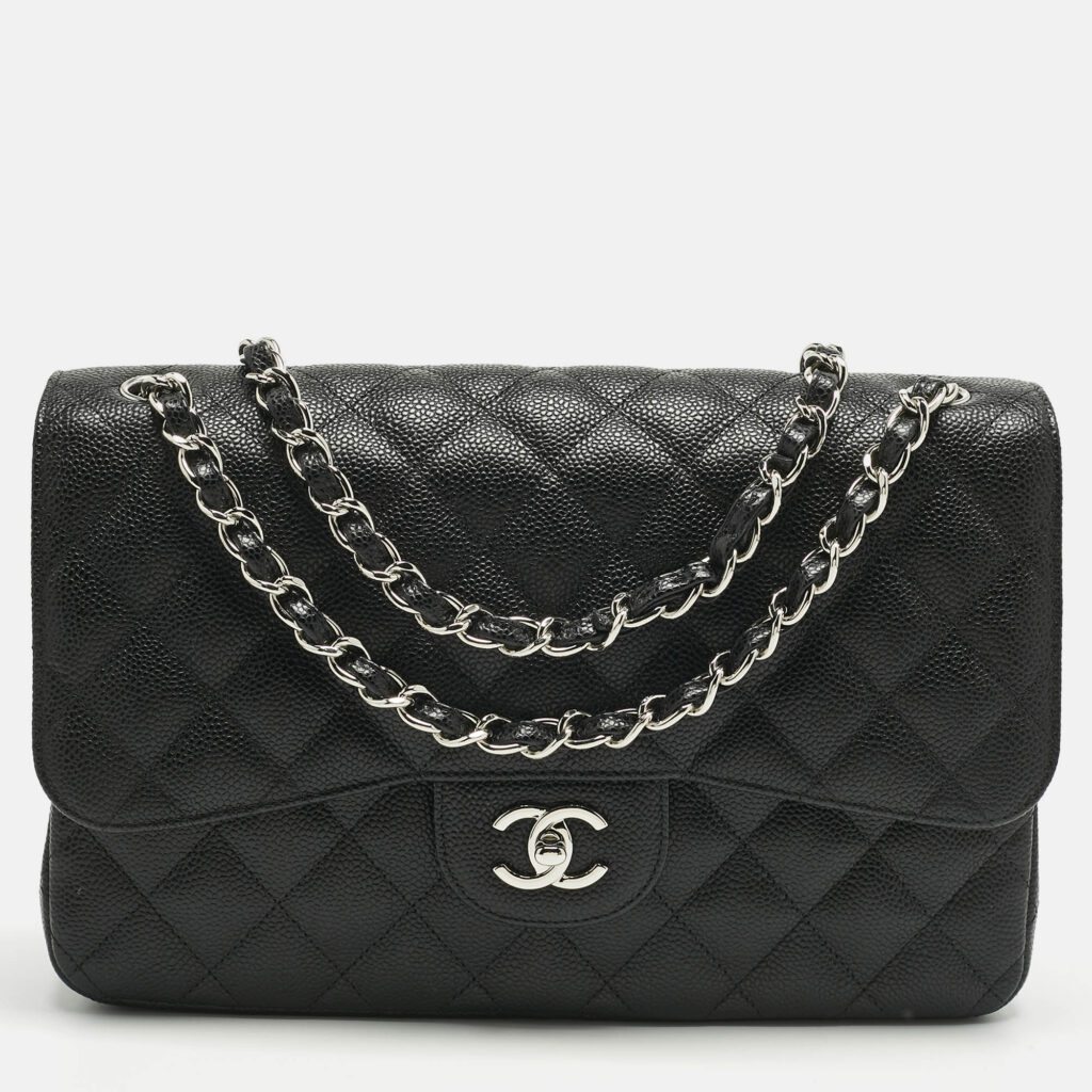 Chanel Black Quilted Caviar Leather Jumbo Classic Double Flap Bag Chanel Black Quilted Caviar Leather Jumbo Classic Double Flap Bag