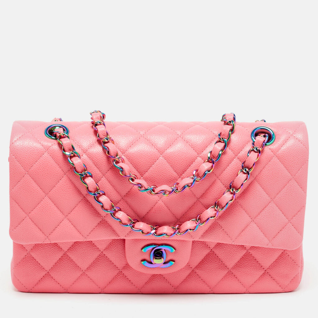 Chanel Pink Quilted Caviar Leather Medium Classic Double Flap Bag Chanel Pink Quilted Caviar Leather Medium Classic Double Flap Bag