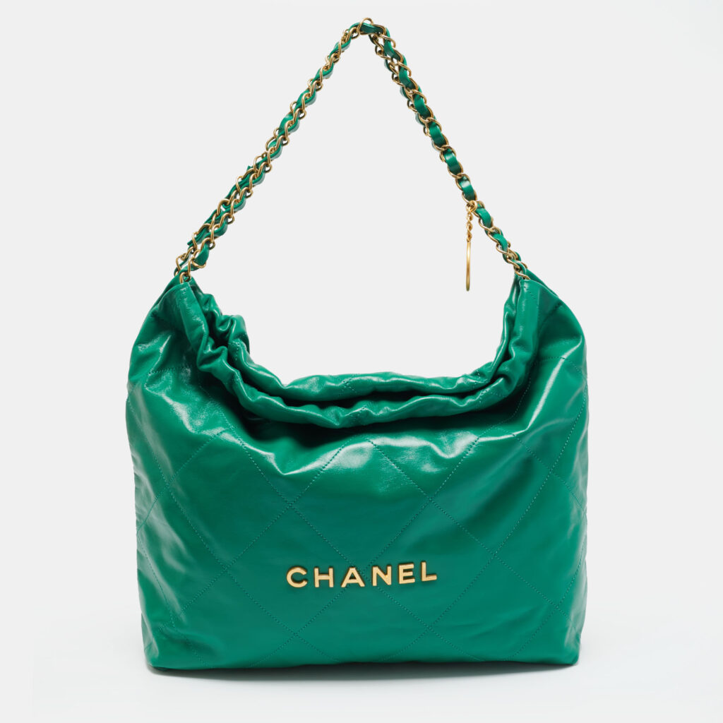 Chanel Green Quilted Leather Medium 22 Chain Bag