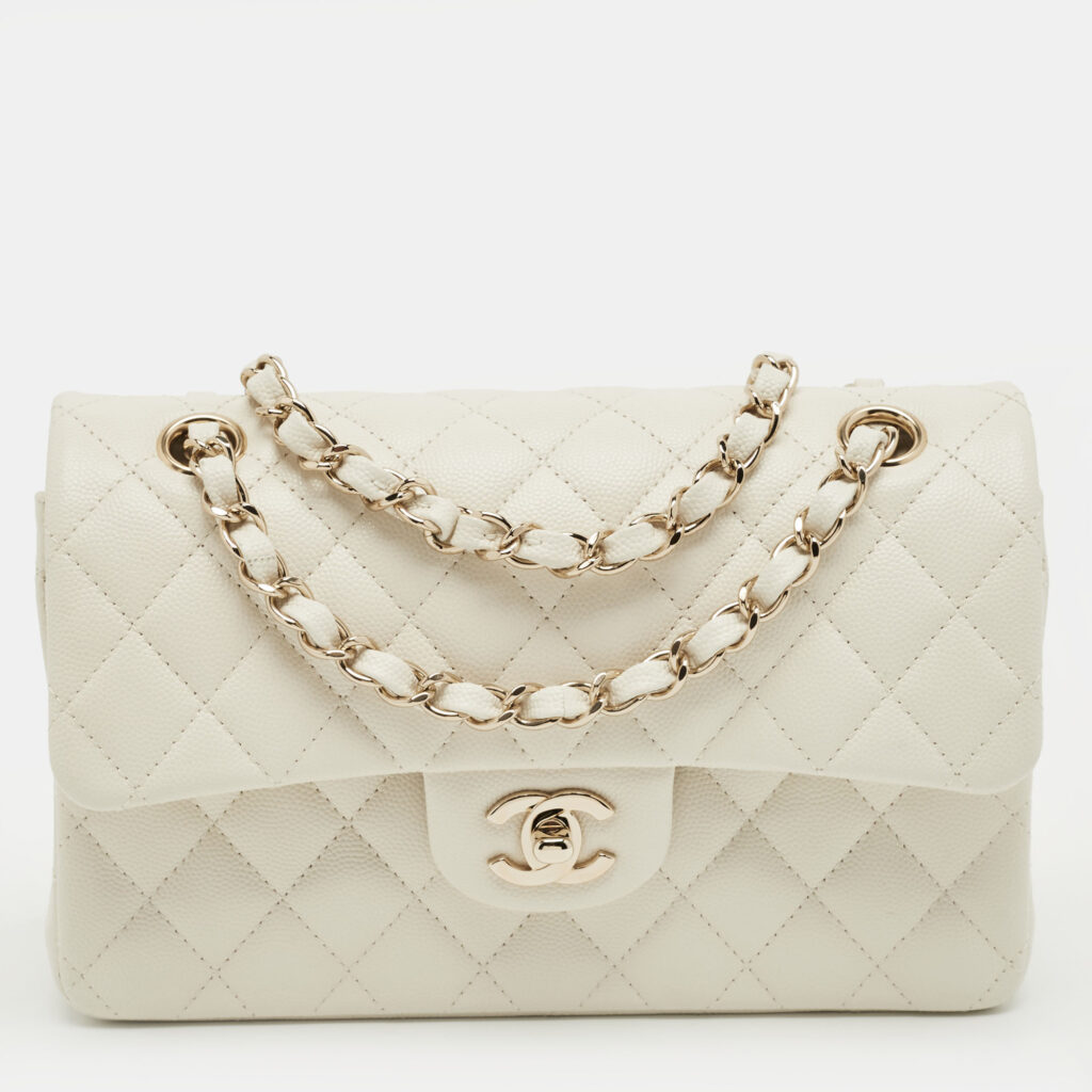 luxury-women-chanel-new-handbags-p1244706-001.jpg Chanel Off White Quilted Caviar Leather Small Classic Double Flap Bag