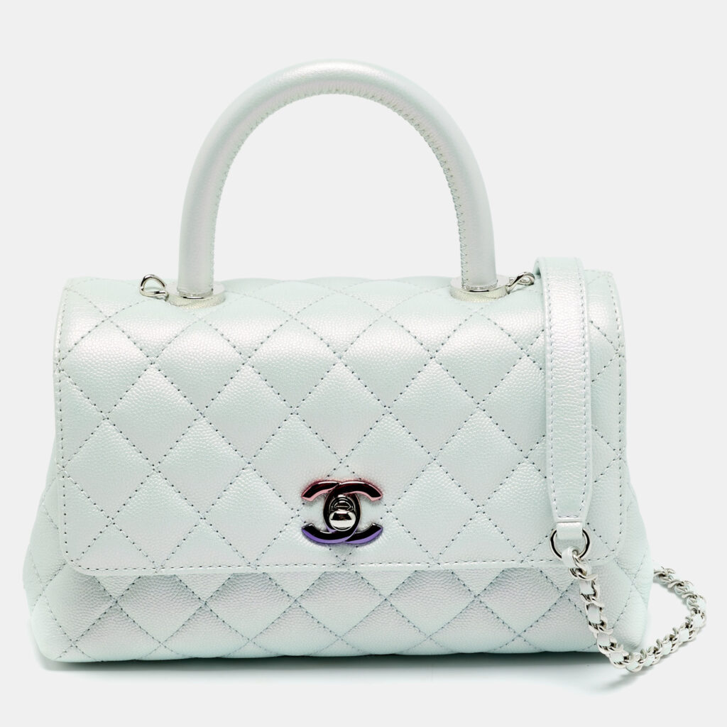 Chanel Blue Iridescent Quilted Caviar Leather Mini Coco Top Handle Bag Chanel Blue Iridescent Quilted Caviar Leather Mini Coco Top Handle Bag
