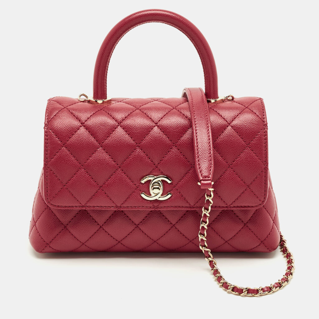 Chanel Red Quilted Caviar Leather Mini Coco Top Handle Bag Chanel Red Quilted Caviar Leather Mini Coco Top Handle Bag
