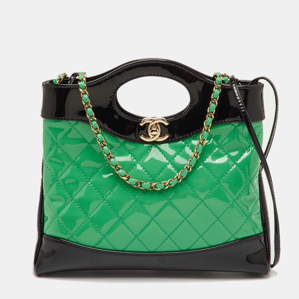 Chanel Green/Black Quilted Patent Leather Petit 31 Shopping Bag Chanel Green/Black Quilted Patent Leather Petit 31 Shopping Bag