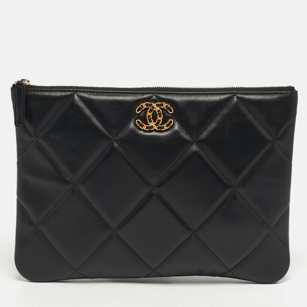 Chanel 19 Medium Black Quilted Leather O Case Clutch