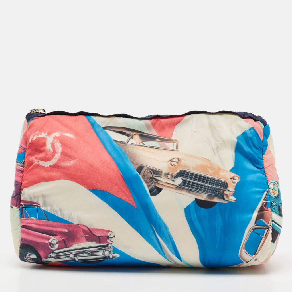 Chanel Multicolor Car Printed Fabric Cosmetic Pouch Chanel Multicolor Car Printed Fabric Cosmetic Pouch