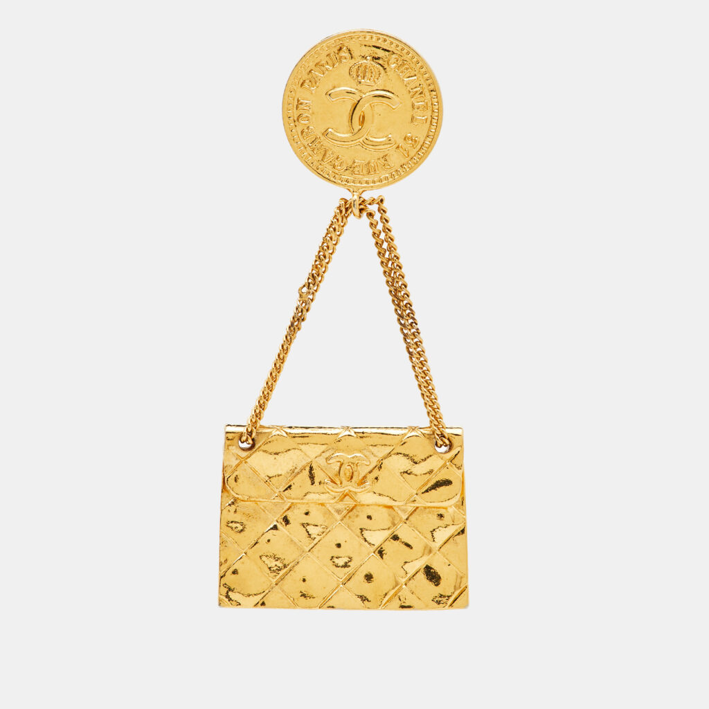 Chanel Hanging Flap Bag Motif Gold Tone Pin Brooch Chanel Hanging Flap Bag Motif Gold Tone Pin Brooch