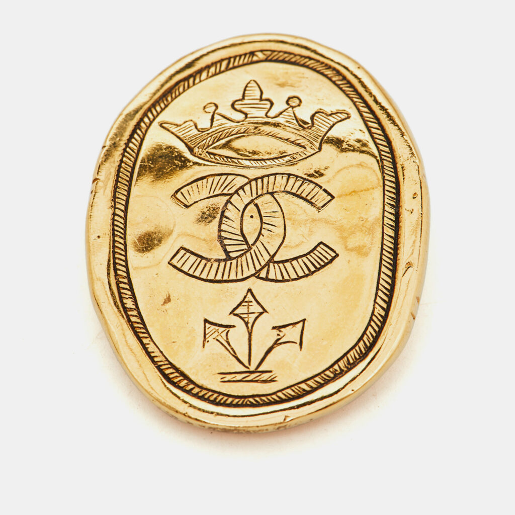 Chanel CC Crown Motif Gold Tone Pin Brooch Chanel CC Crown Motif Gold Tone Pin Brooch