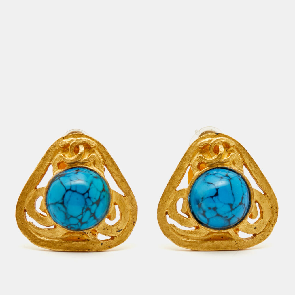 Chanel CC Composite Gold Tone Earrings Chanel CC Composite Gold Tone Earrings