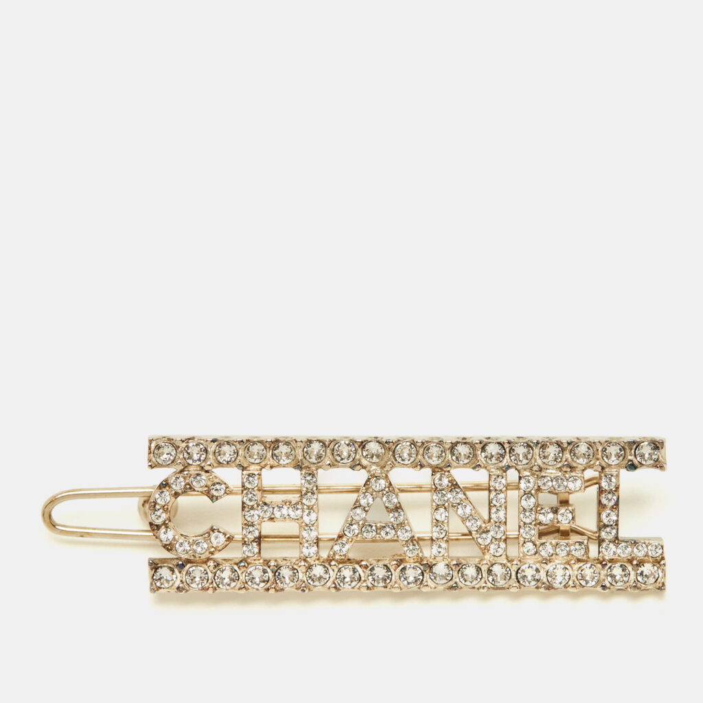 Chanel Logo Crystals Gold Tone Hair Clip Chanel Logo Crystals Gold Tone Hair Clip