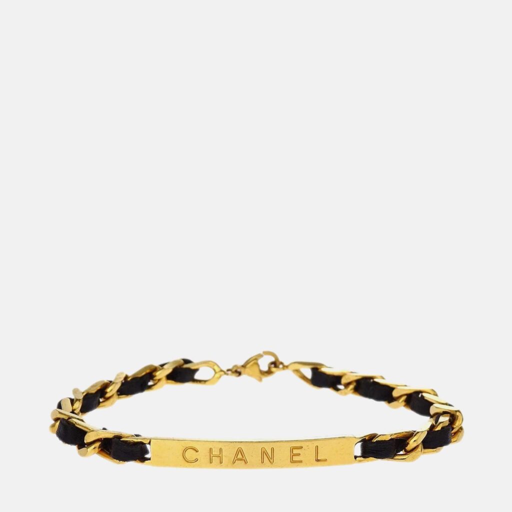 Chanel Gold Plated Metal Black Bracelet Chanel Gold Plated Metal Black Bracelet