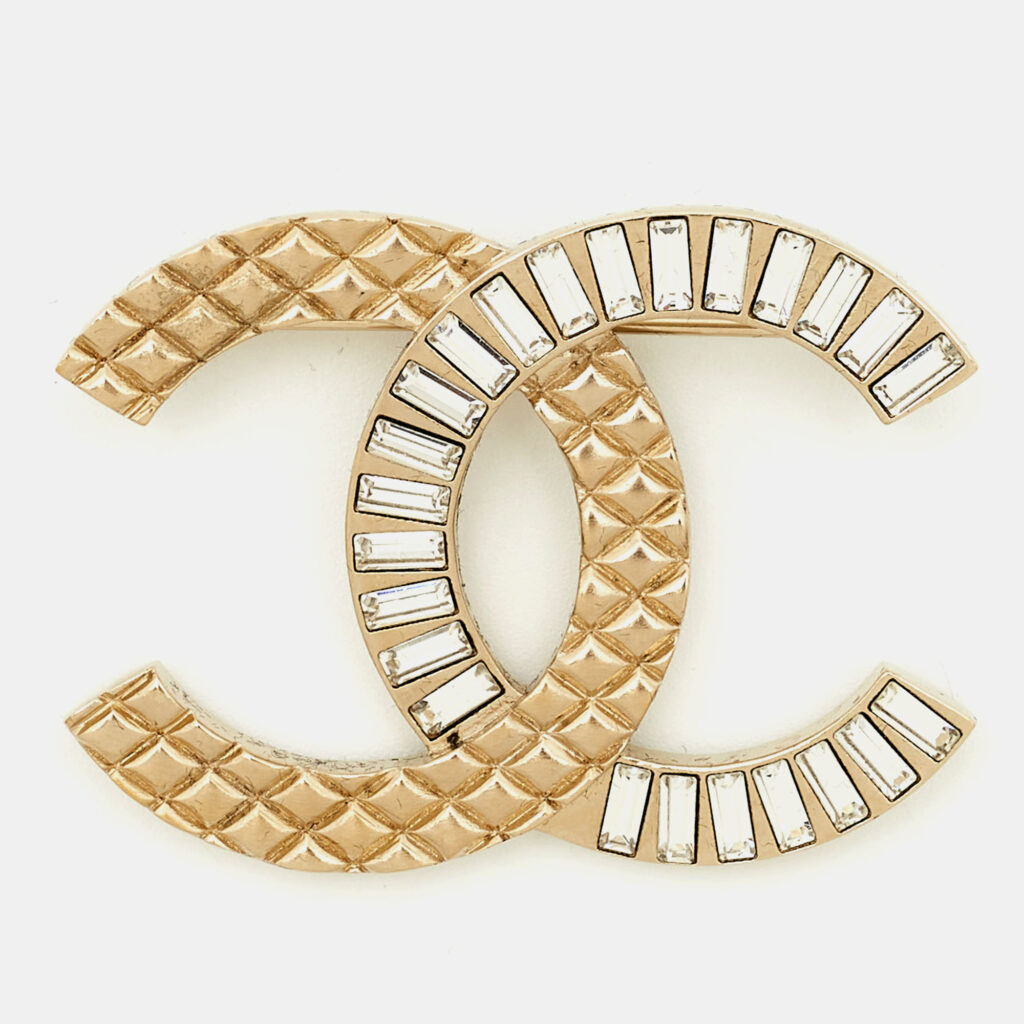 Chanel CC Crystals Gold Tone Brooch Chanel CC Crystals Gold Tone Brooch