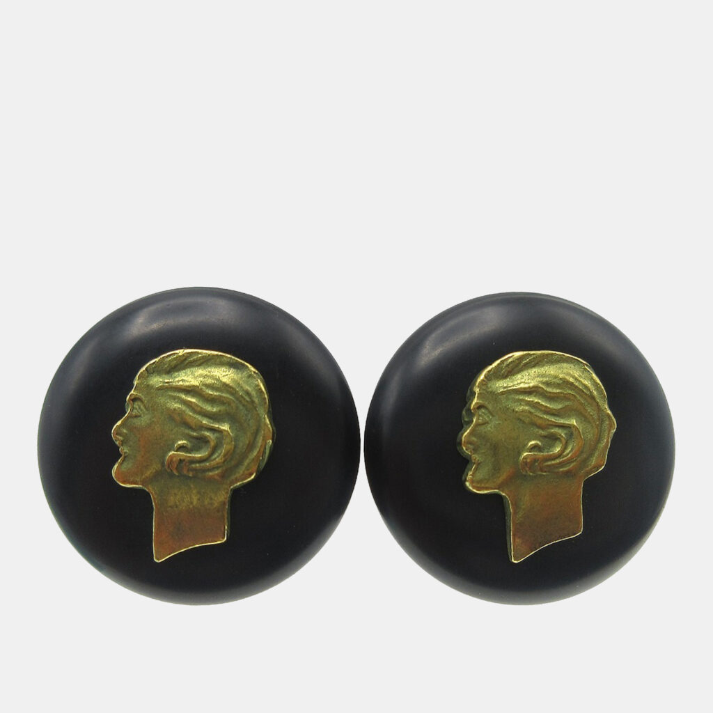 Chanel Button Earrings Black Gold Clip-On Chanel Button Earrings Black Gold Clip-On