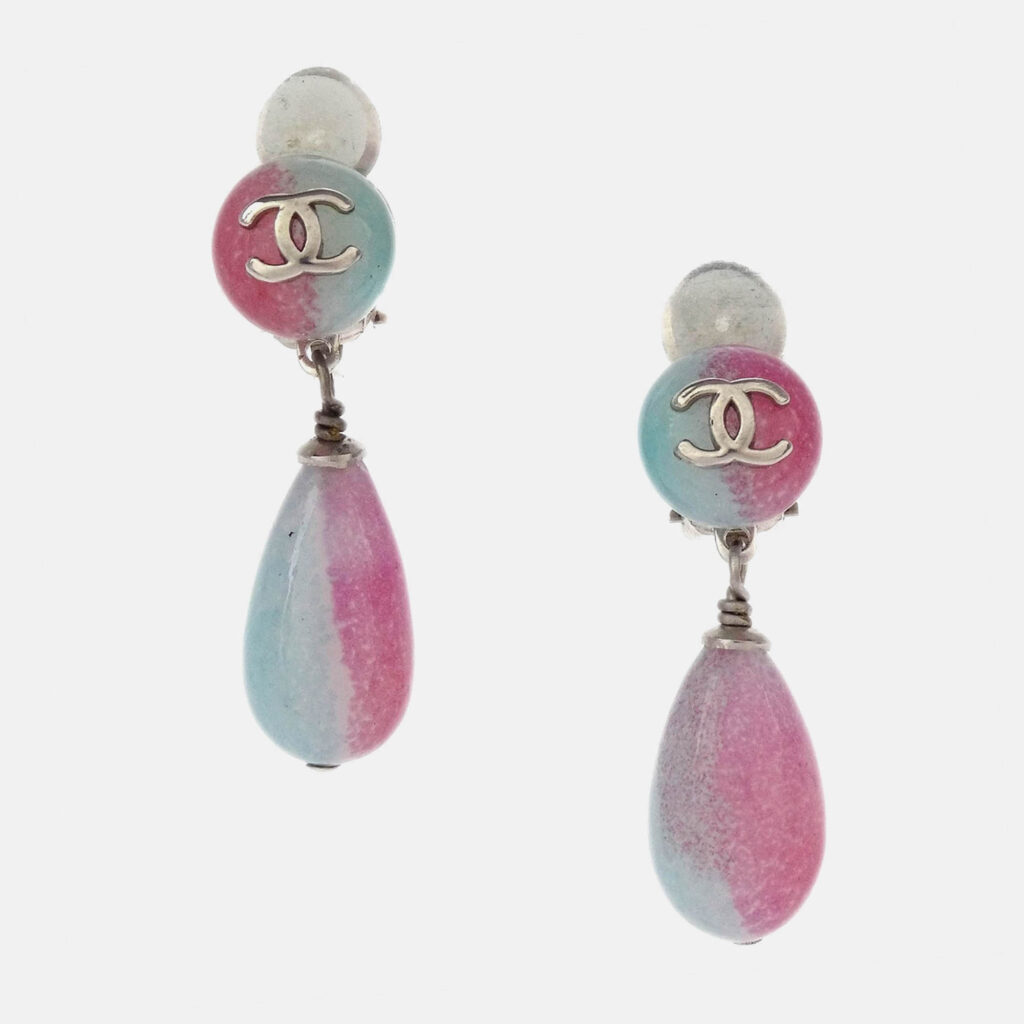Chanel Dangle Earrings Clip-On Light Blue Chanel Dangle Earrings Clip-On Light Blue