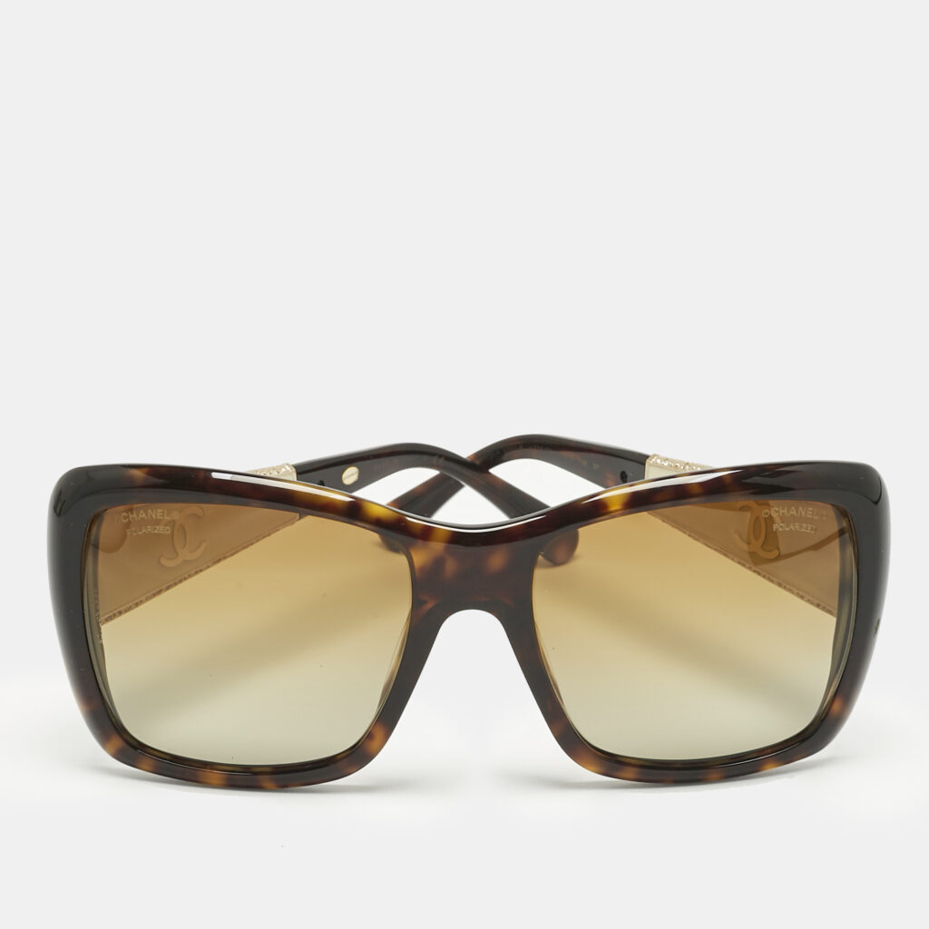 Chanel Tortoise Brown Gradient 5301 B Crystals Bijou Polarized Square Sunglasses