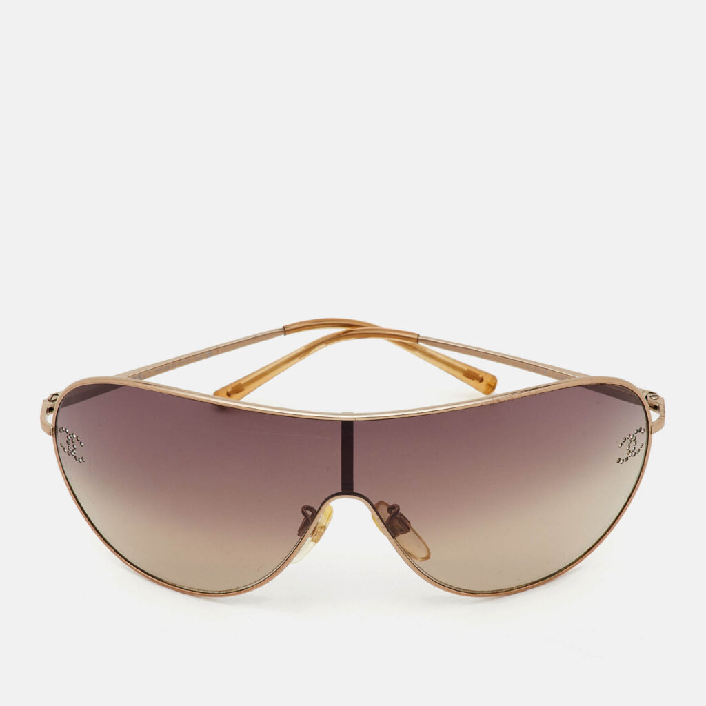 Chanel Gold Tone/Brown Gradient 4122-B CC Shield Sunglasses Chanel Gold Tone/Brown Gradient 4122-B CC Shield Sunglasses