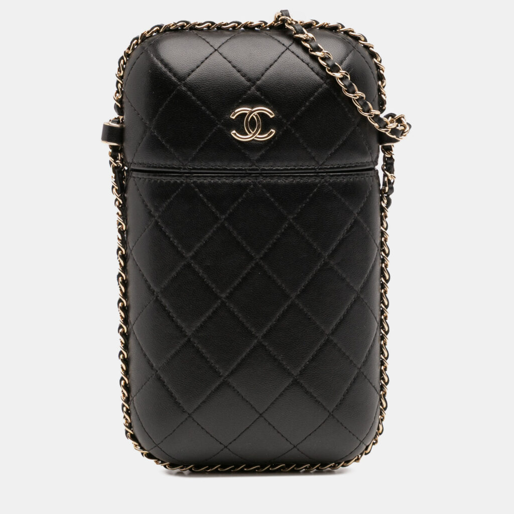 Chanel Black CC Quilted Lambskin Chain Around Phone Holder