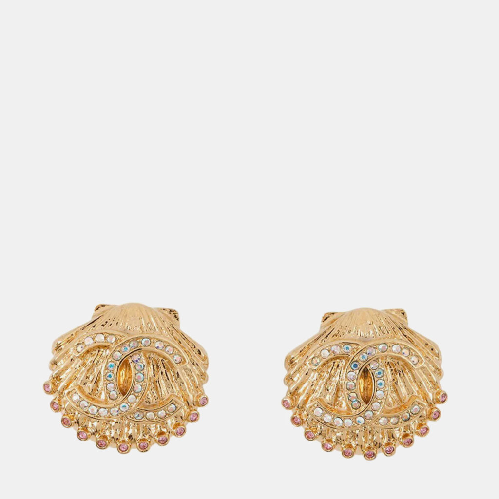 Chanel Earring Gold Gold Plated Rhinestone Chanel Earring Gold Gold Plated Rhinestone