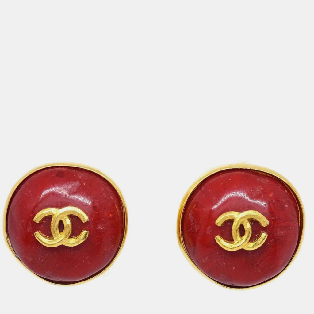 Chanel Red Button Earrings Clip-On 98P Chanel Red Button Earrings Clip-On 98P