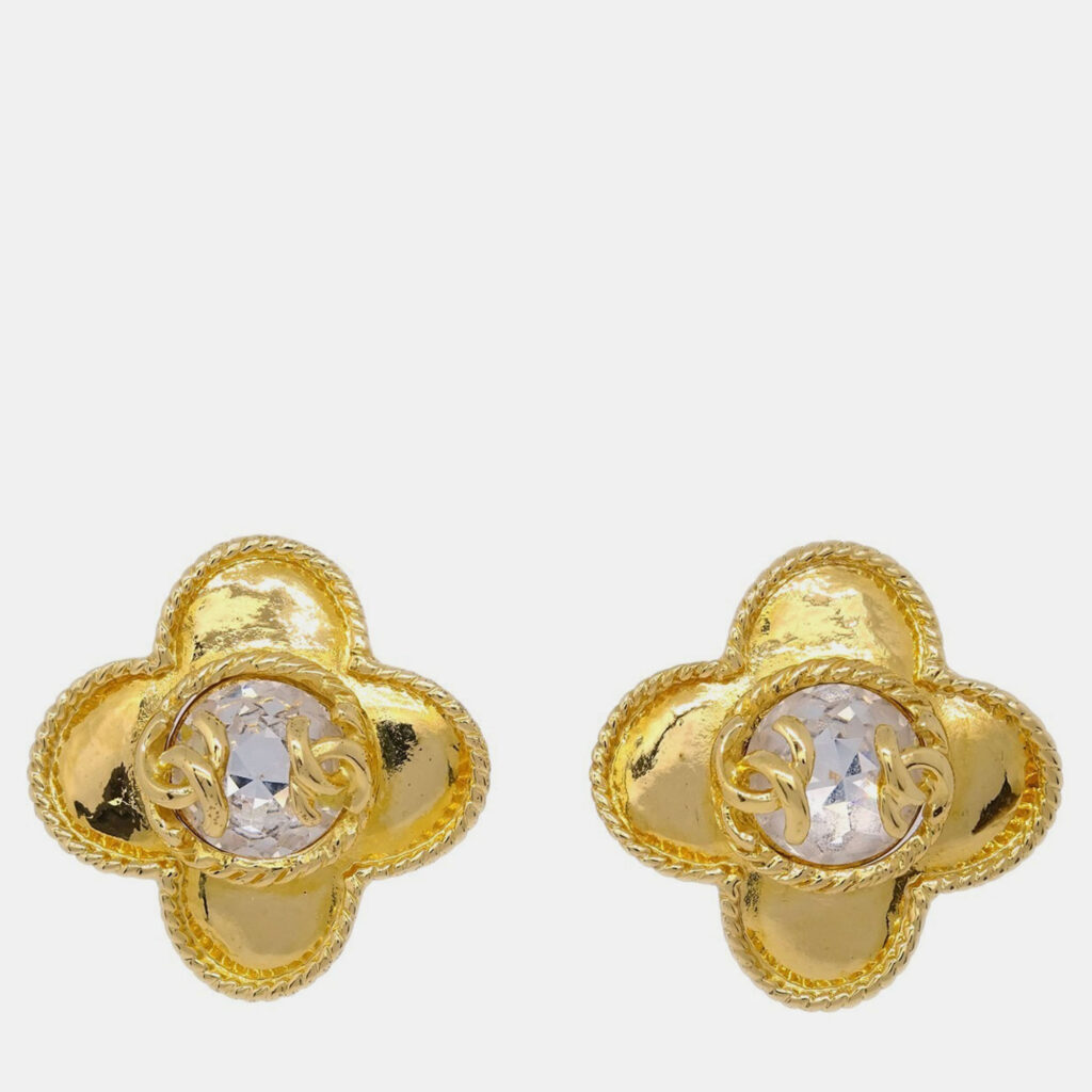 Chanel Cross Earrings Clip-On Rhinestone Gold 95A Chanel Cross Earrings Clip-On Rhinestone Gold 95A