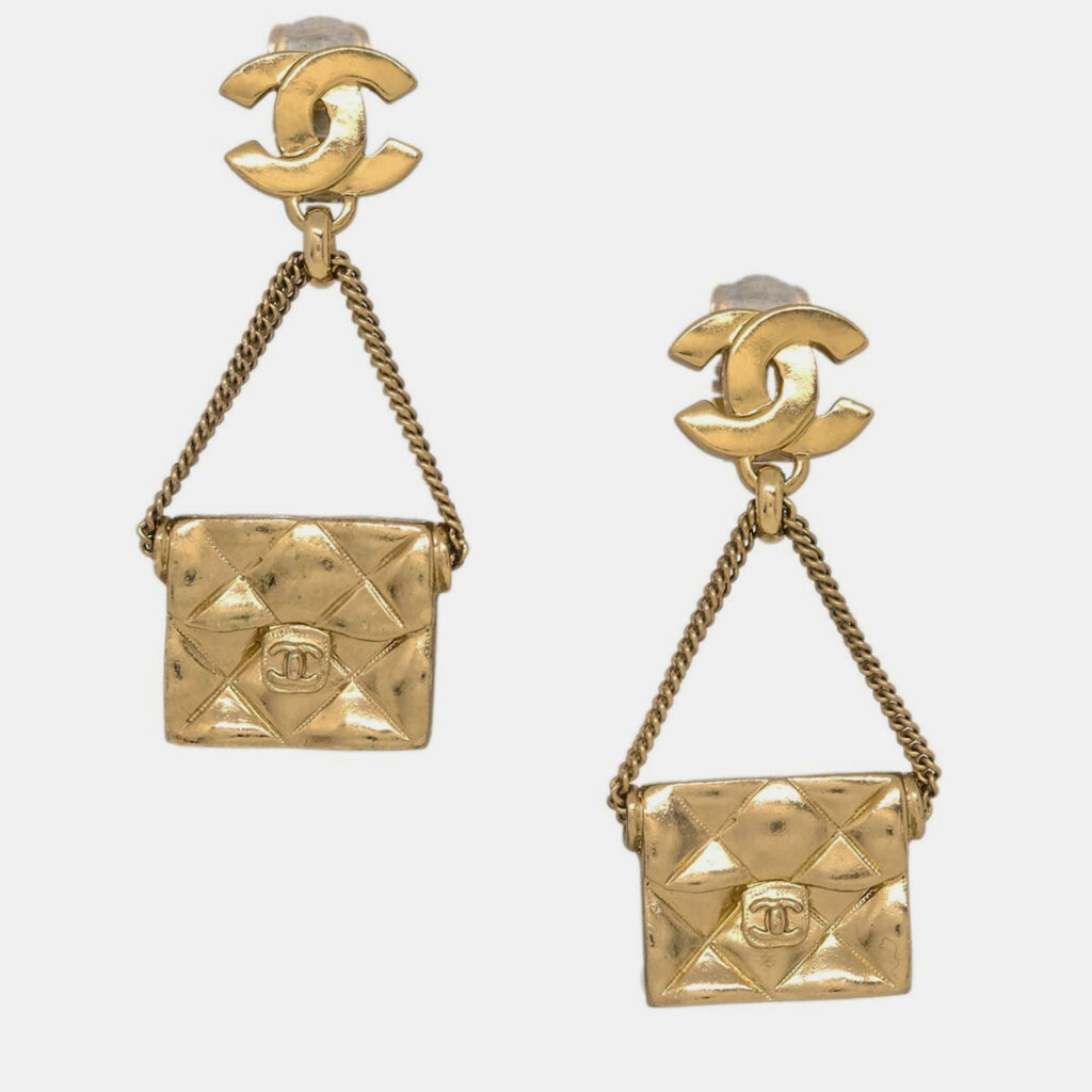 Chanel Dangle Earrings Handbag Clip-On Gold 02P Chanel Dangle Earrings Handbag Clip-On Gold 02P