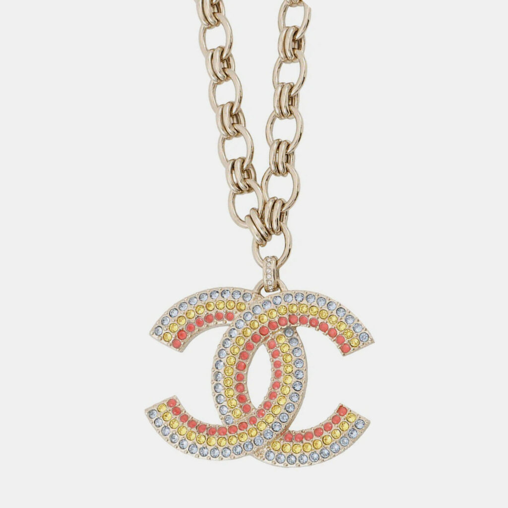 Chanel Cc Logo Metal Rhinestone Multicolor Necklace