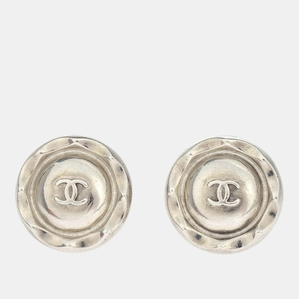 Chanel Button Earrings Clip-On Silver Chanel Button Earrings Clip-On Silver