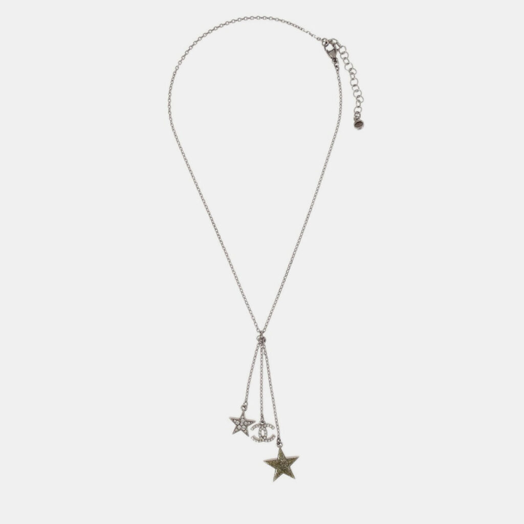 Chanel Chain Necklace Pendant Rhinestone Silver Chanel Chain Necklace Pendant Rhinestone Silver