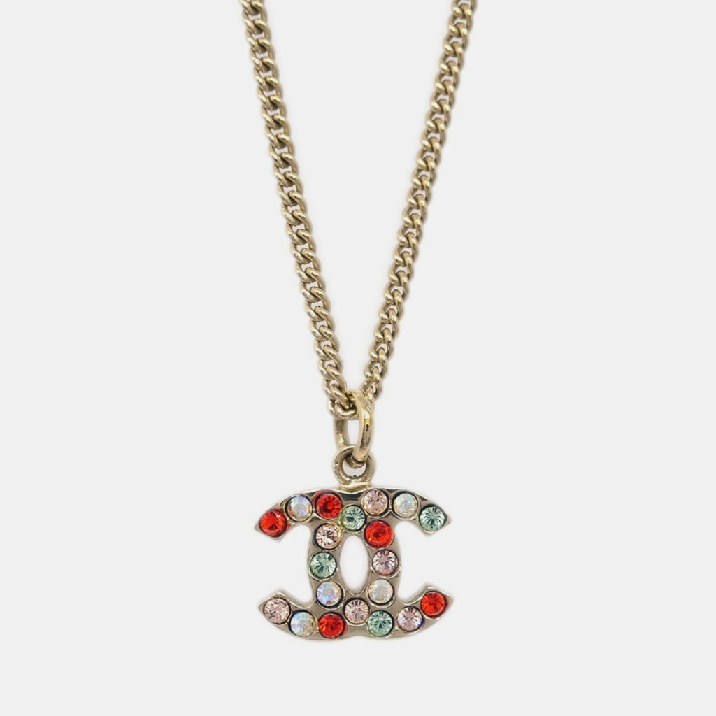 luxury-women-chanel-used-accessories-p1229525-001.jpg Chanel Gold Mini CC Pendant Necklace Rhinestone