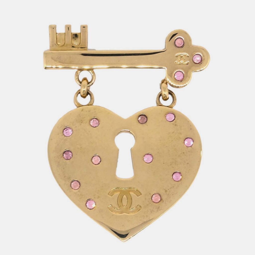 Chanel Heart Rhinestone Brooch Gold Chanel Heart Rhinestone Brooch Gold