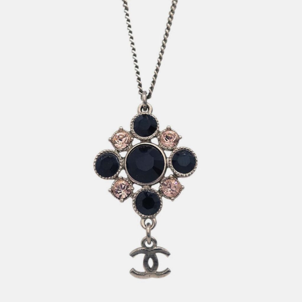 Chanel Necklace Pendant Rhinestone Silver Chanel Necklace Pendant Rhinestone Silver