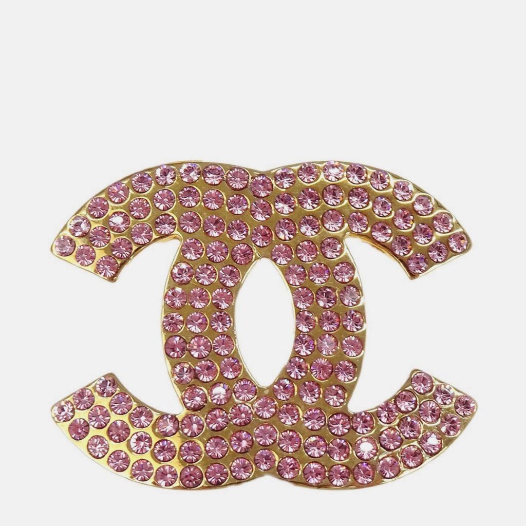 Chanel CC Brooch Pin Rhinestone Gold Chanel CC Brooch Pin Rhinestone Gold