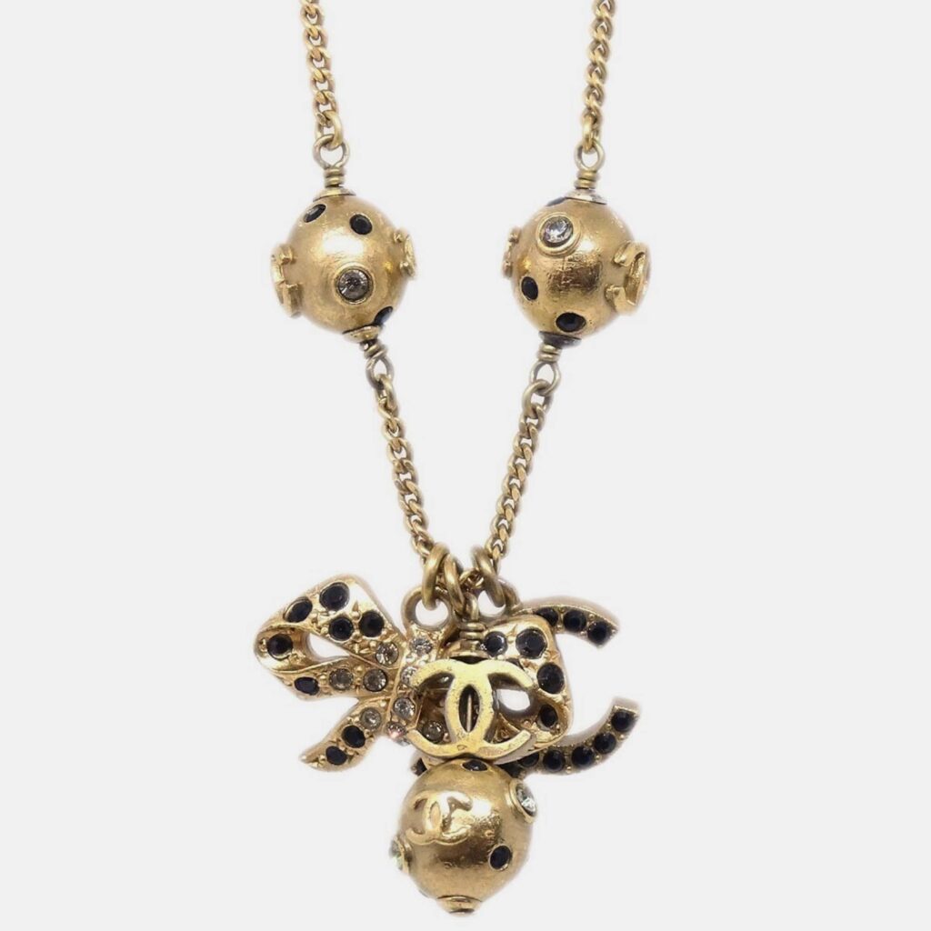 Chanel Icon Gold Chain Pendant Necklace Rhinestone Chanel Icon Gold Chain Pendant Necklace Rhinestone