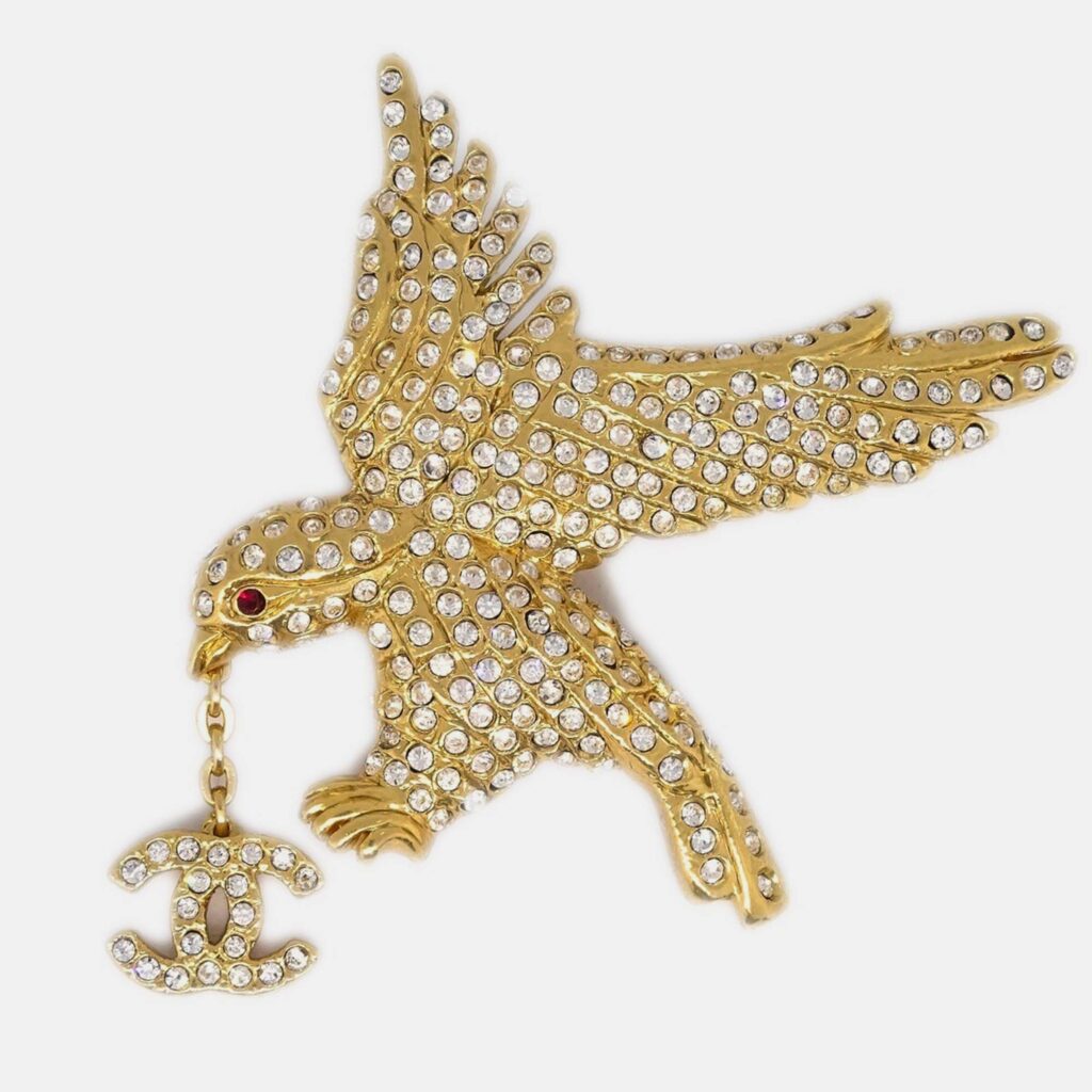 Chanel Eagle Rhinestone Brooch Pin Gold Chanel Eagle Rhinestone Brooch Pin Gold