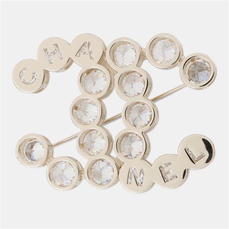 Chanel CC Logo Rhinestone Gold Plated Brooch