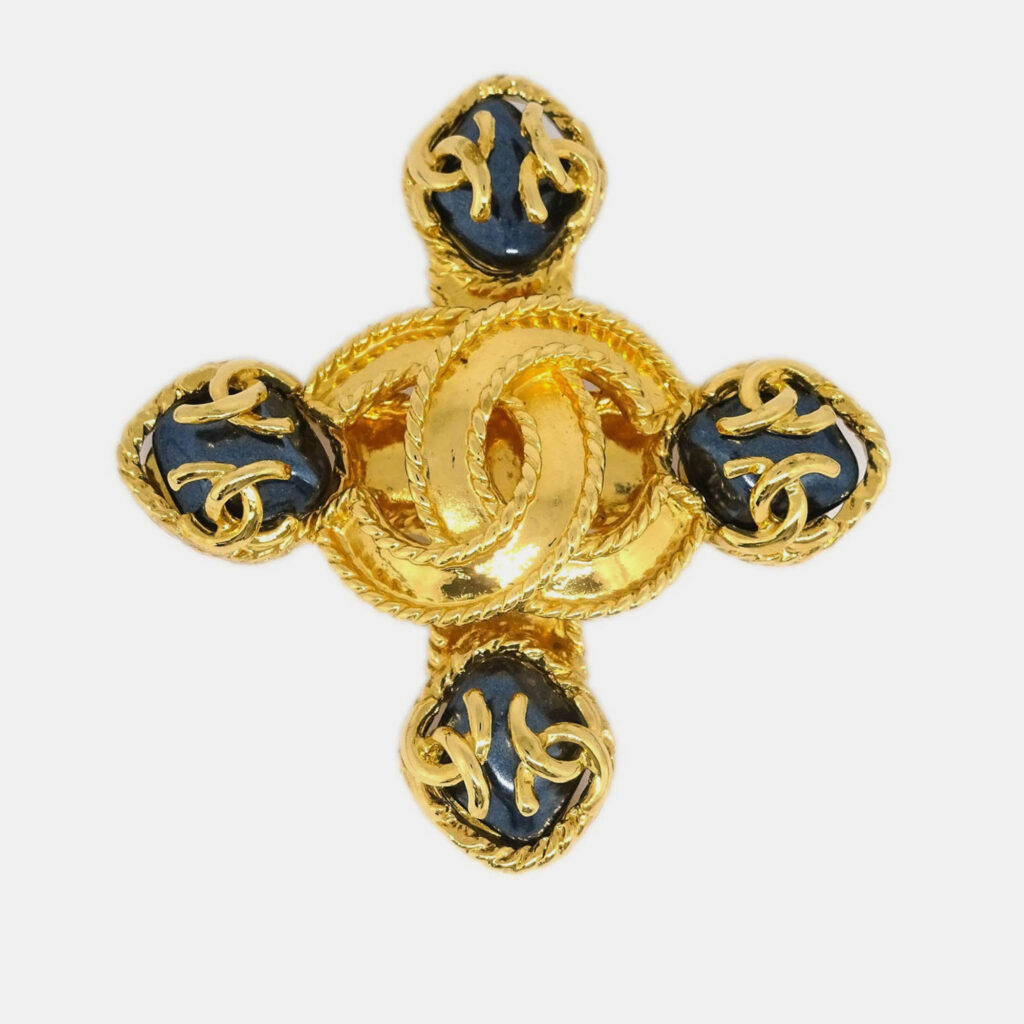 Chanel Brooch Pin Gold Cross Stone Chanel Brooch Pin Gold Cross Stone