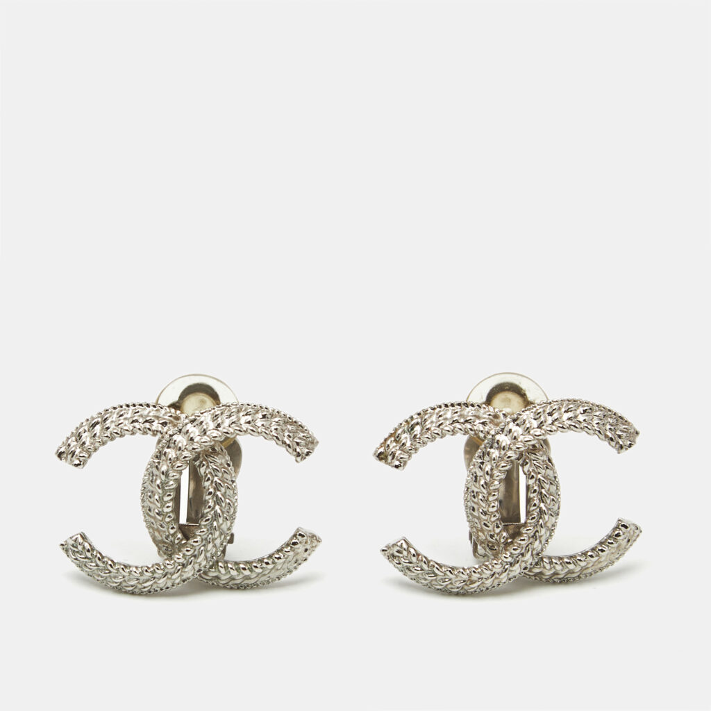 Chanel CC Silver Tone Earrings Chanel CC Silver Tone Earrings