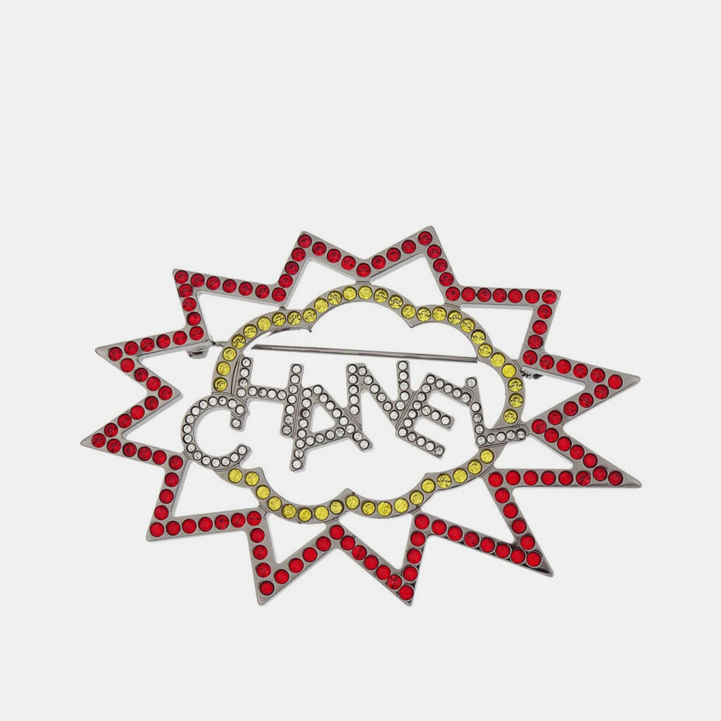 Chanel Brooch Pin Rhinestone Silver Red B17K Chanel Brooch Pin Rhinestone Silver Red B17K