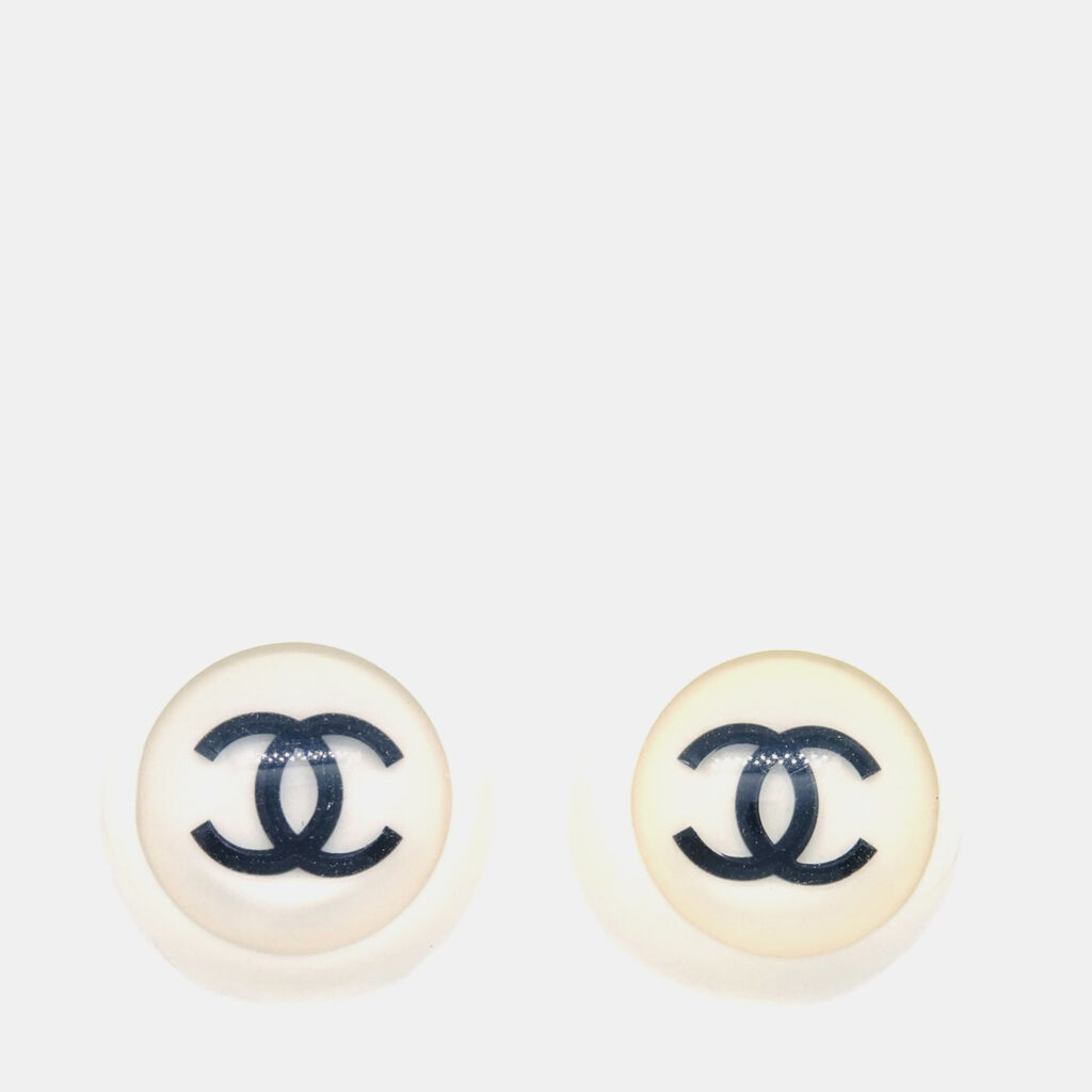 Chanel Button Earrings Clip-On White Chanel Button Earrings Clip-On White