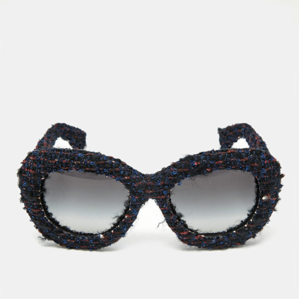 Chanel Navy Blue/Black Gradient Tweed 71085 Butterfly Sunglasses Chanel Navy Blue/Black Gradient Tweed 71085 Butterfly Sunglasses
