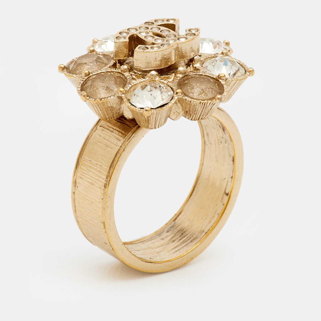 Chanel CC Crystals Gold Tone Ring Size 52 Chanel CC Crystals Gold Tone Ring Size 52