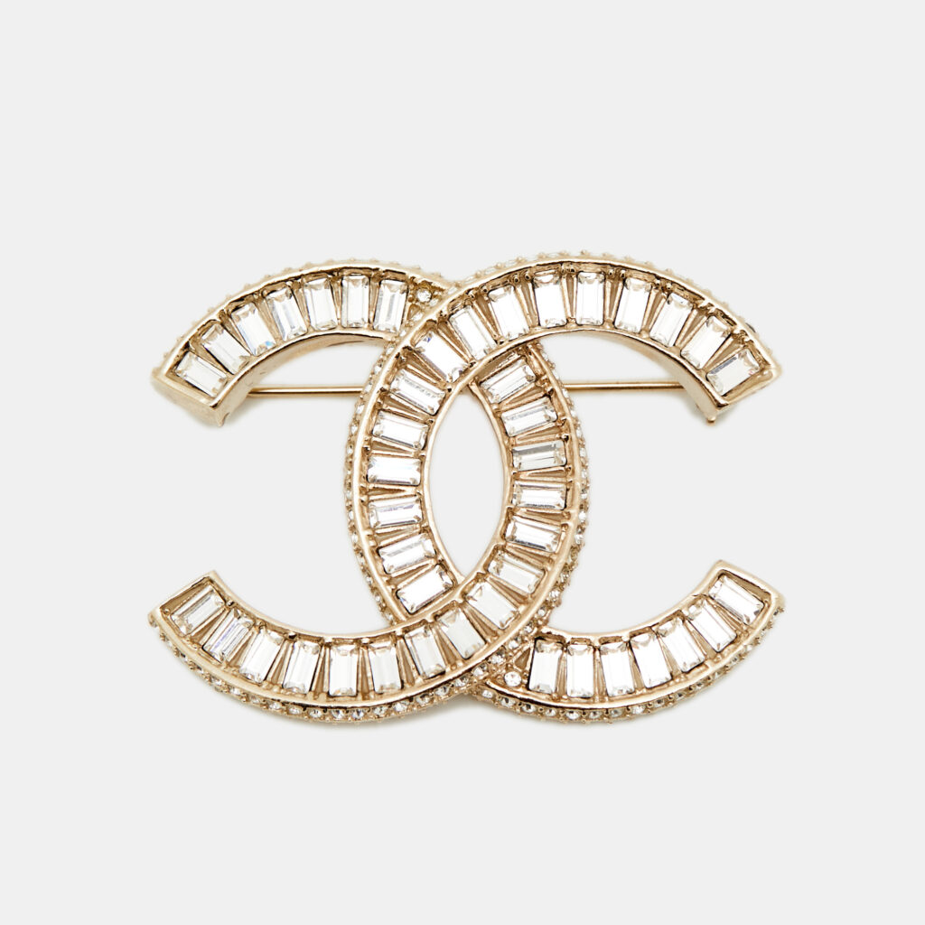 Chanel CC Crystals Gold Tone Brooch Chanel CC Crystals Gold Tone Brooch
