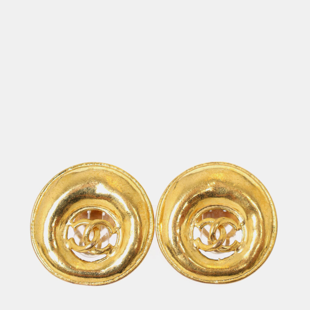 Chanel Gold Tone CC Round Earrings Chanel Gold Tone CC Round Earrings
