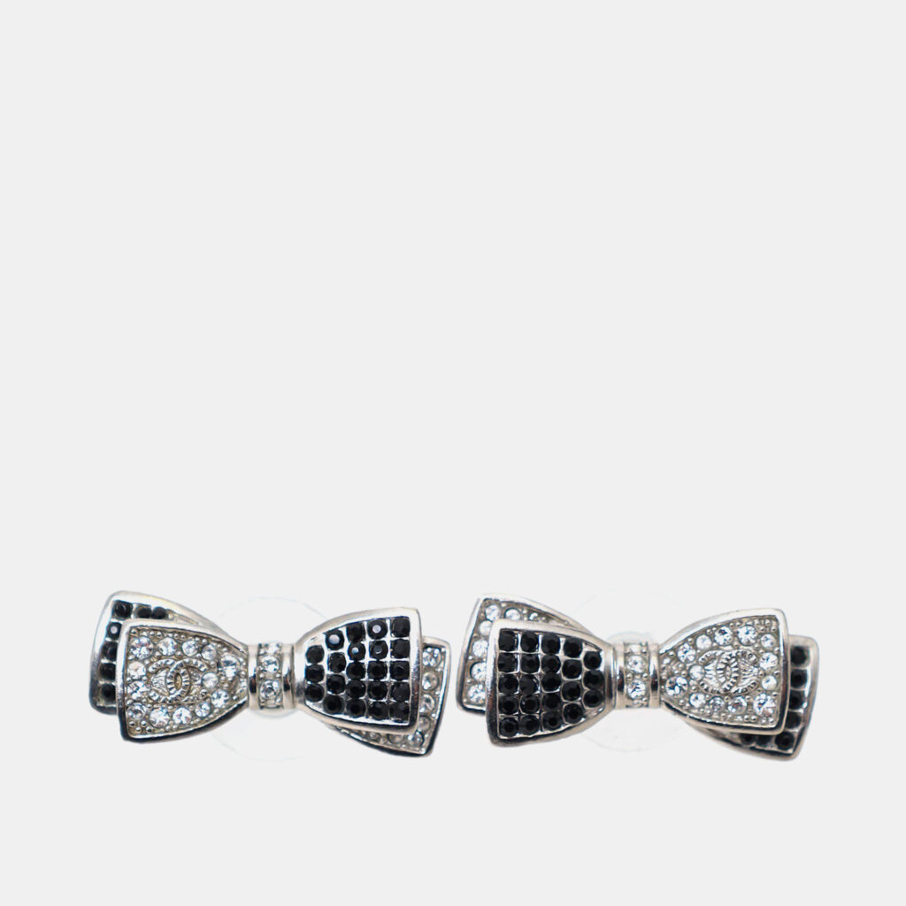 Chanel 2017 Black/Silver Crystal Bow Earrings Chanel 2017 Black/Silver Crystal Bow Earrings