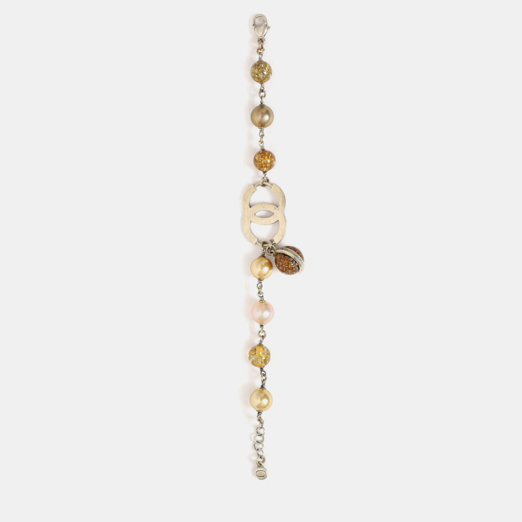 luxury-women-chanel-used-accessories-p1247886-001-1.jpg Chanel Silver Tone Clear Resin Bead and Pearl Bracelet