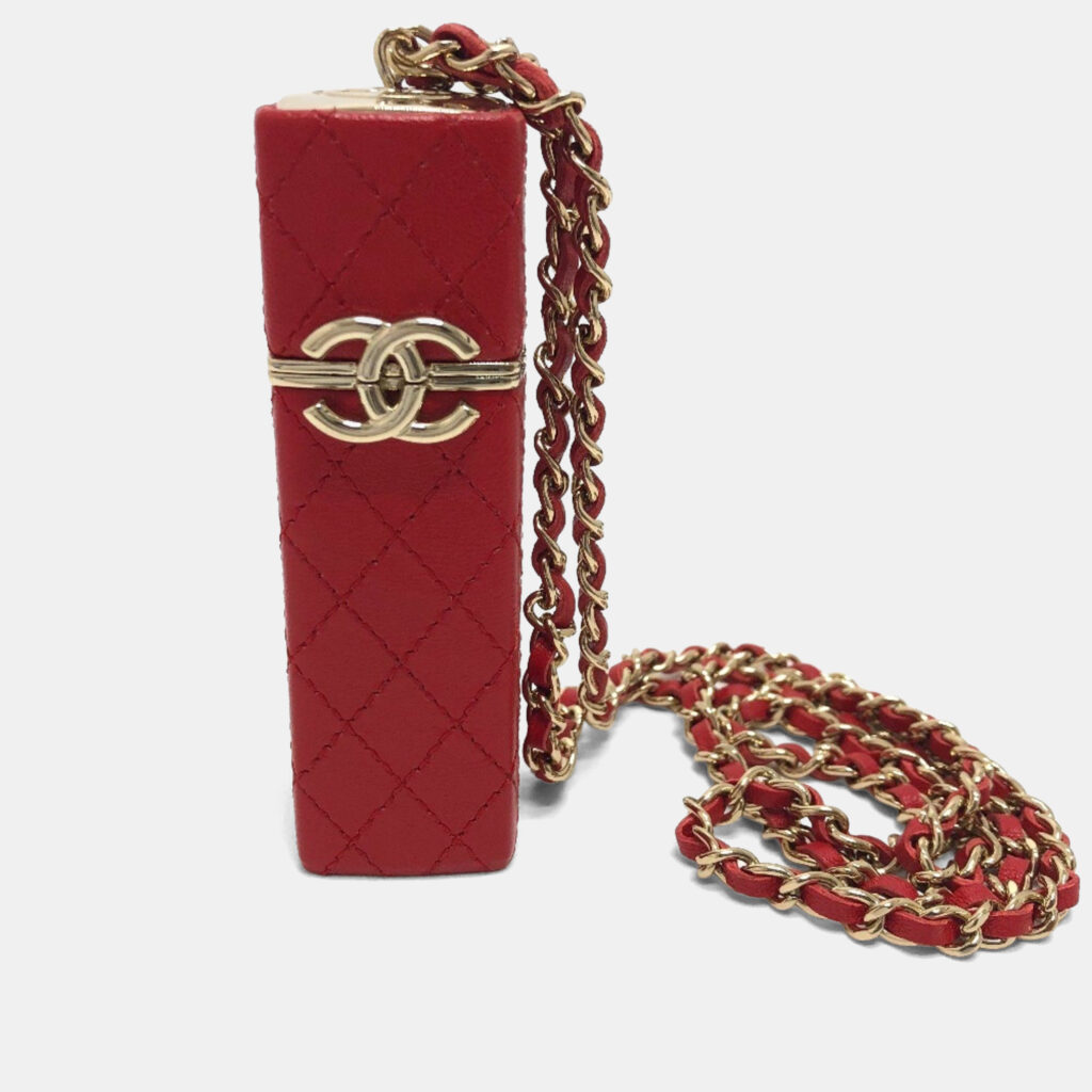 Chanel Coco Mark Cc Lip Case Chain Shoulder Bag Leather Red Chanel Coco Mark Cc Lip Case Chain Shoulder Bag Leather Red