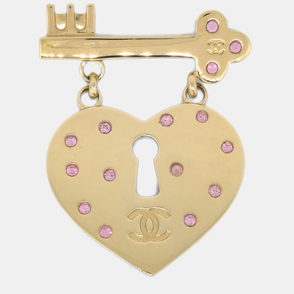 Chanel Heart Rhinestone Brooch Gold Chanel Heart Rhinestone Brooch Gold