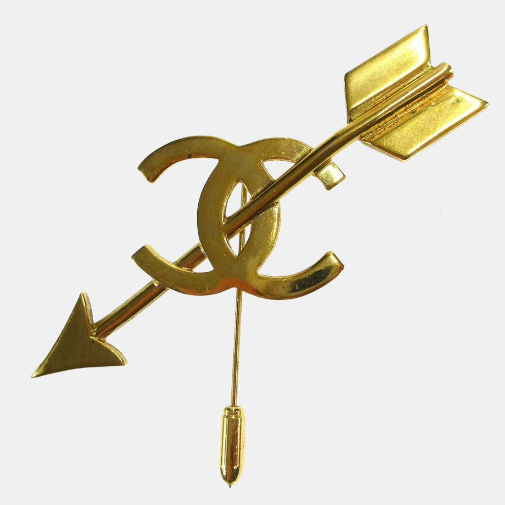 Chanel CC Bow And Arrow Brooch Pin Gold Chanel CC Bow And Arrow Brooch Pin Gold