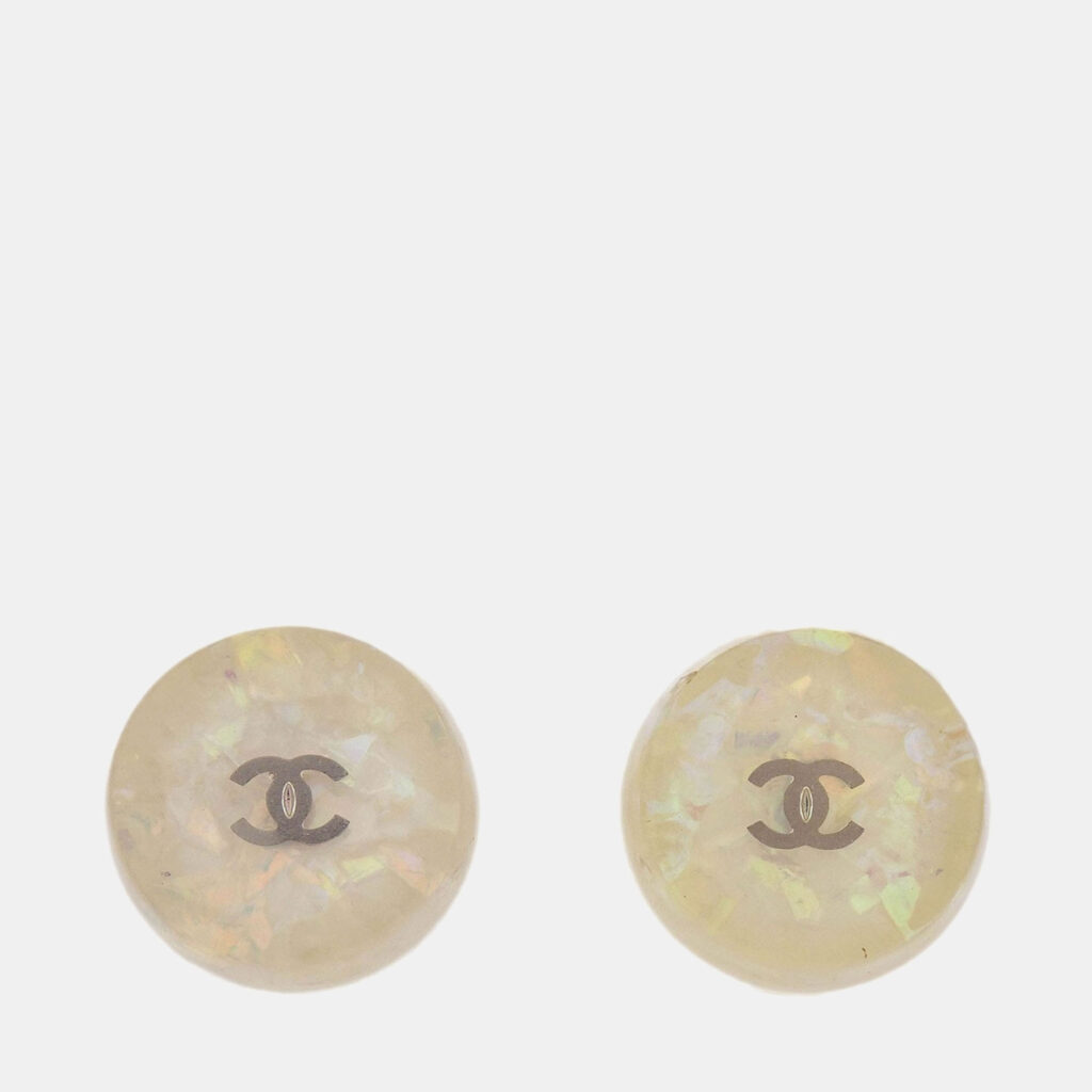 Chanel Button Earrings Clip-On White Chanel Button Earrings Clip-On White