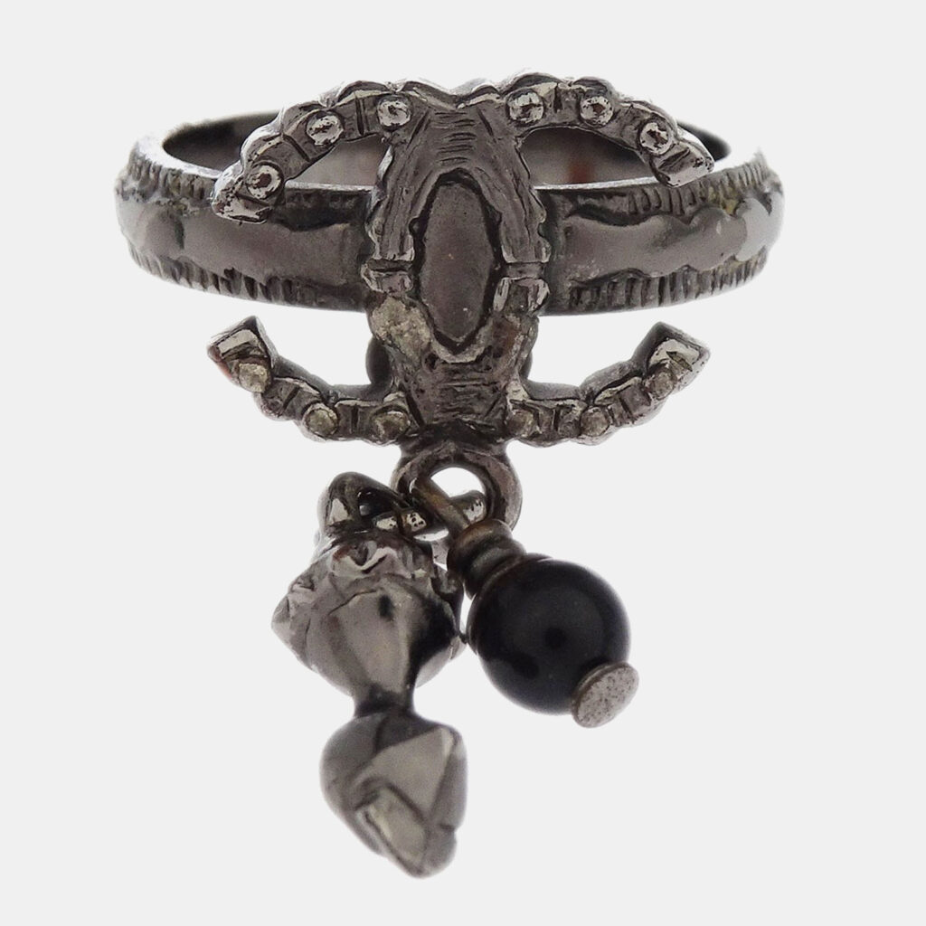 Chanel Ring Silver Dangle CC #50 Chanel Ring Silver Dangle CC #50